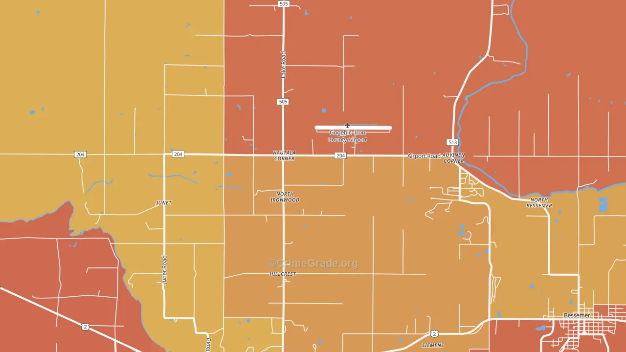 Hautala Corner, MI Map of Robbery Rates