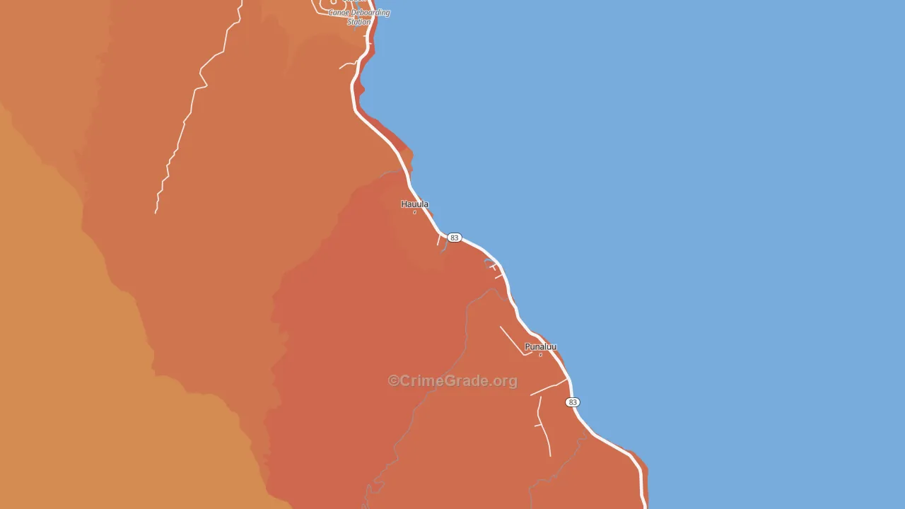 Hauula, HI Map of Robbery Rates