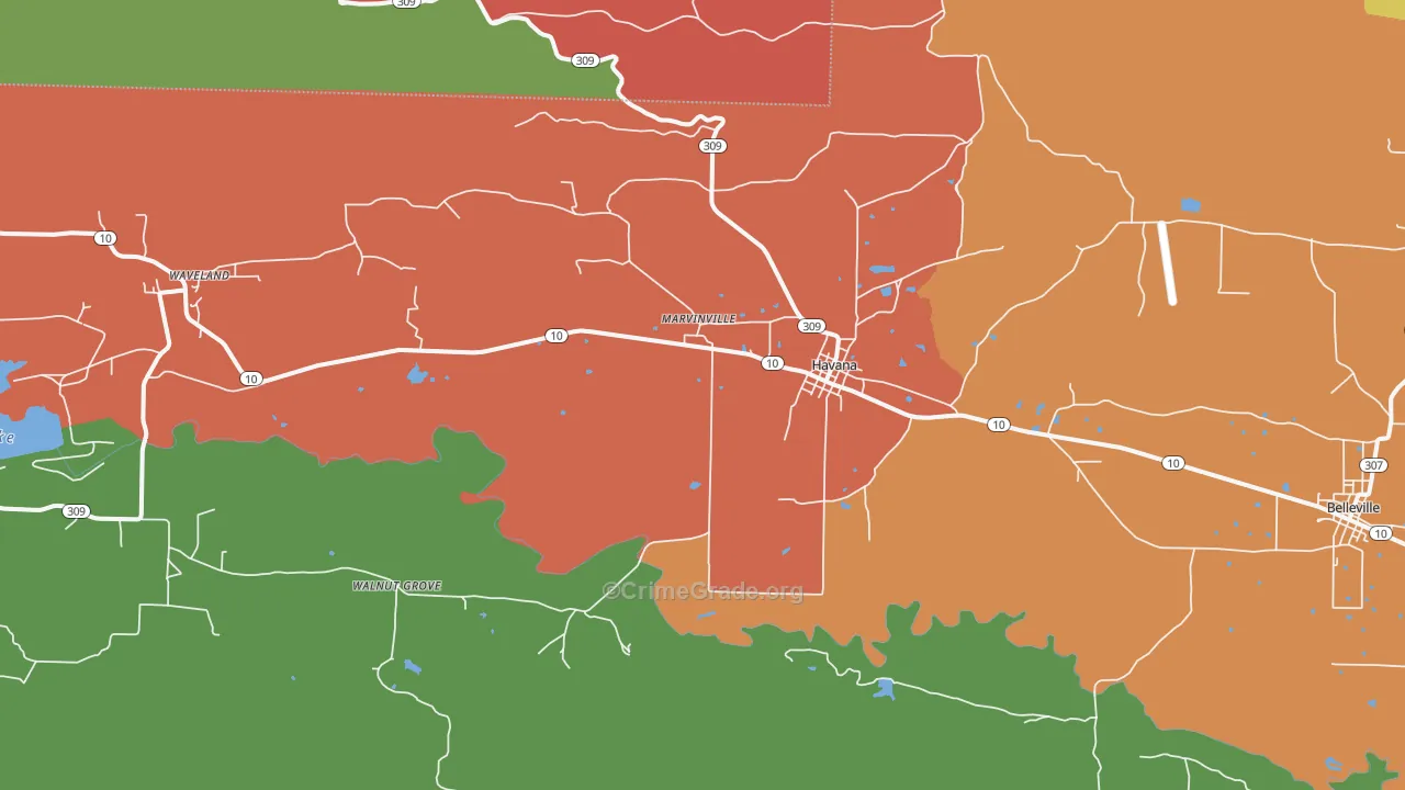 Havana, AR Map of Robbery Rates