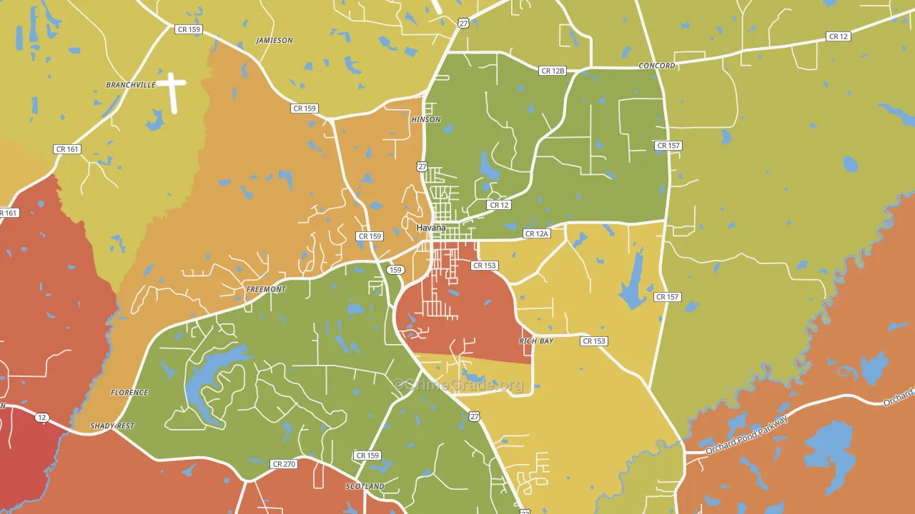Havana, FL Map of Robbery Rates