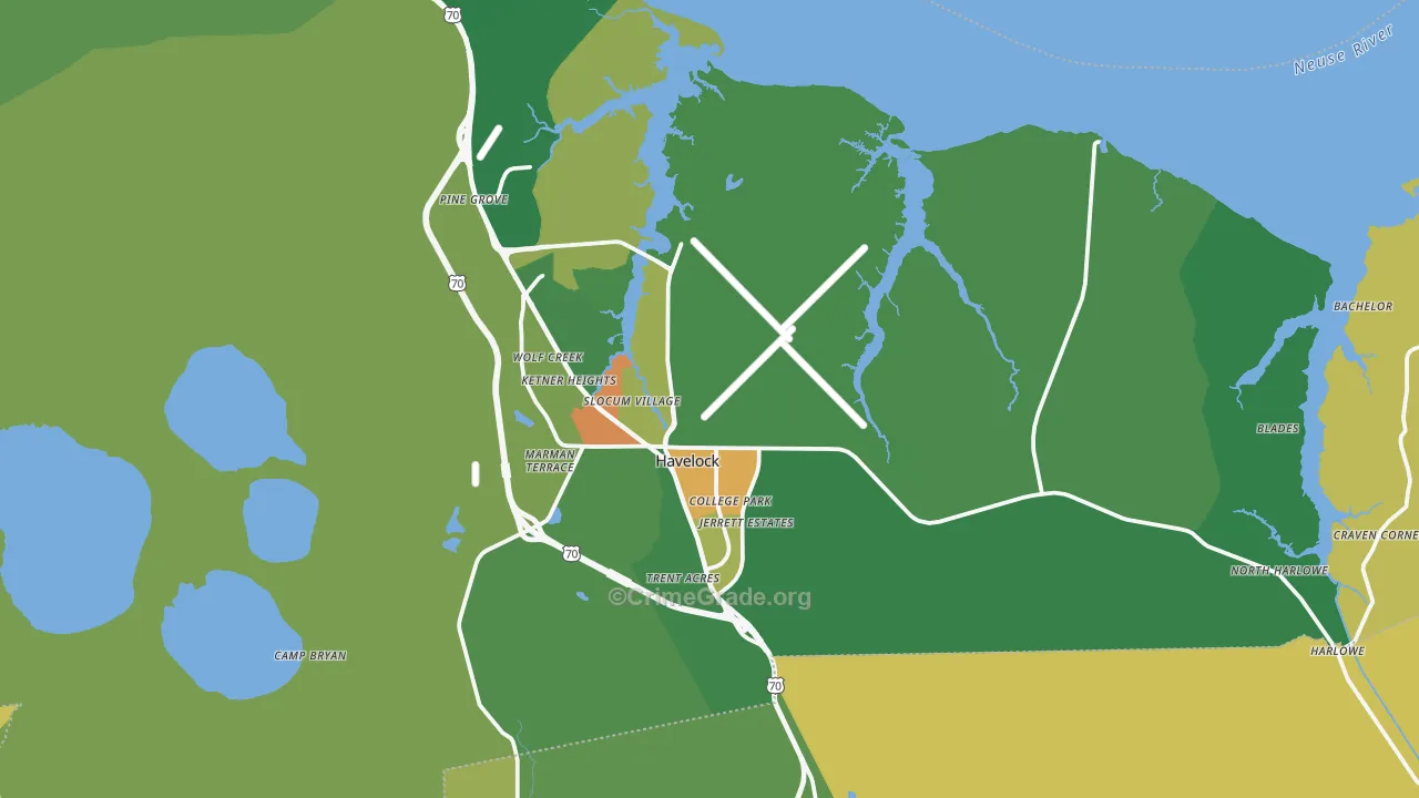 Havelock, NC Map of Robbery Rates