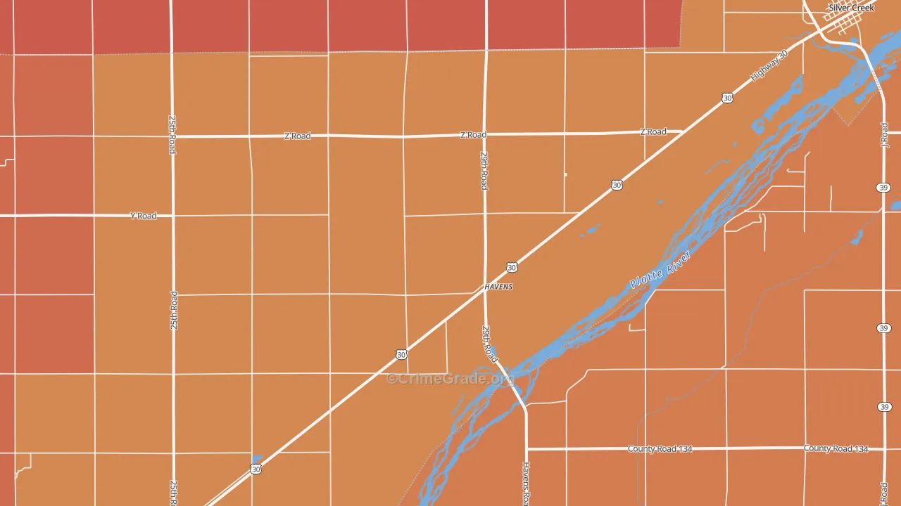 Havens, NE Map of Robbery Rates