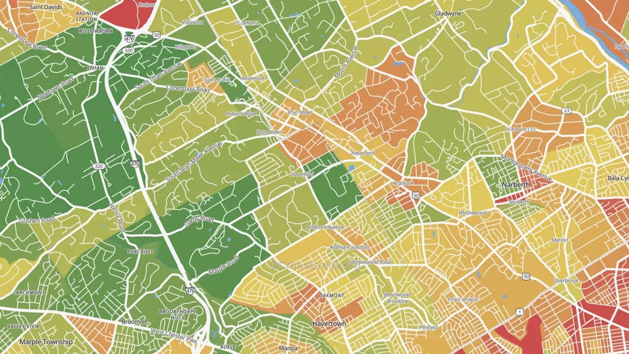 Haverford, PA Map of Robbery Rates