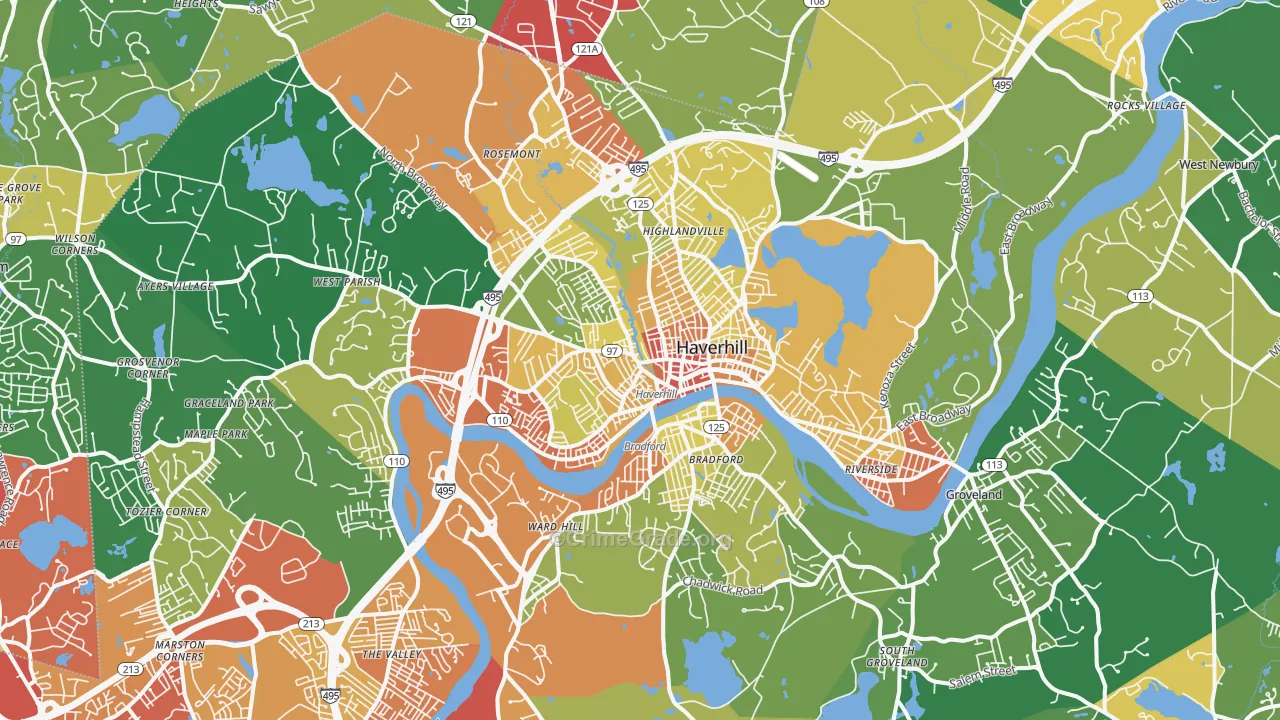 Haverhill, MA Map of Robbery Rates