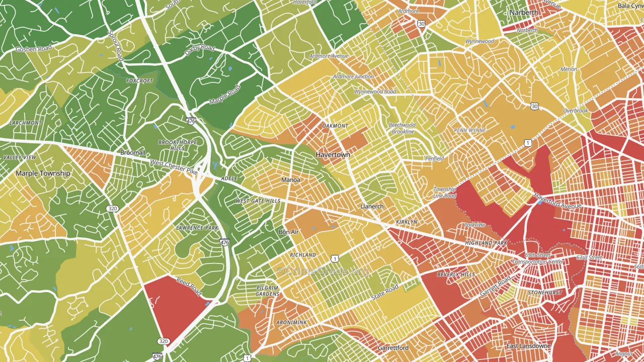 Havertown, PA Map of Robbery Rates