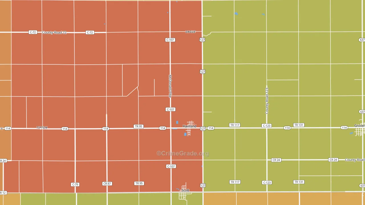 Haviland, OH Map of Robbery Rates