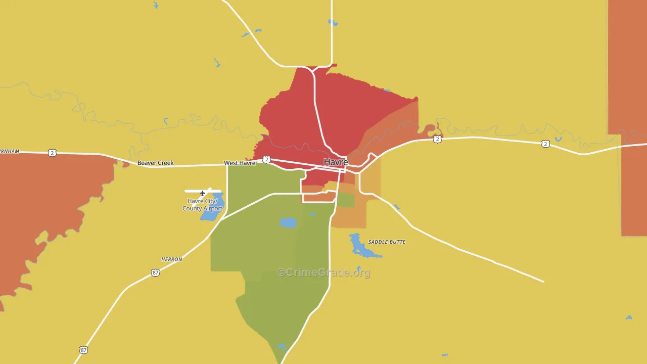 Havre, MT Map of Robbery Rates
