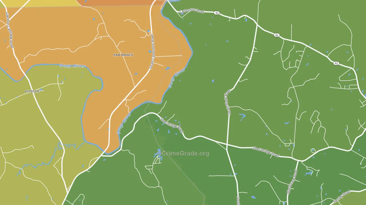 Haw Branch, NC Map of Robbery Rates