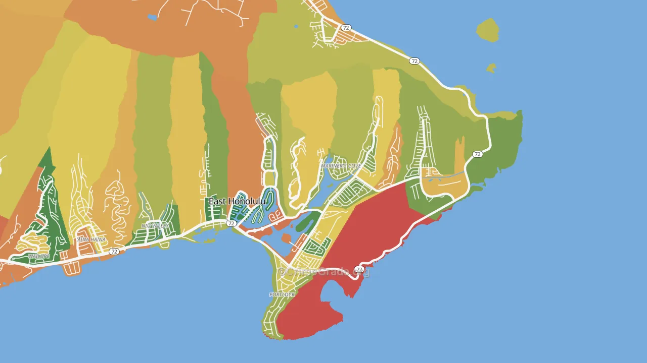 Hawaii Kai, East Honolulu, HI Map of Robbery Rates