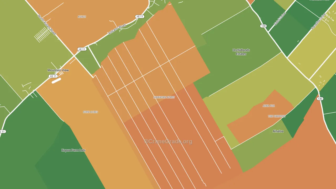 Hawaiian Acres, Keaau, HI Map of Robbery Rates