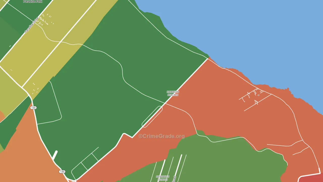 Hawaiian Beaches, HI Map of Robbery Rates