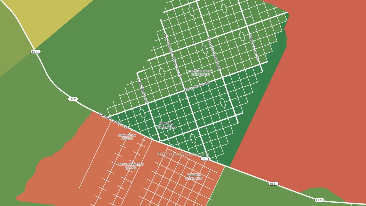 Hawaiian Ocean View, HI Map of Robbery Rates