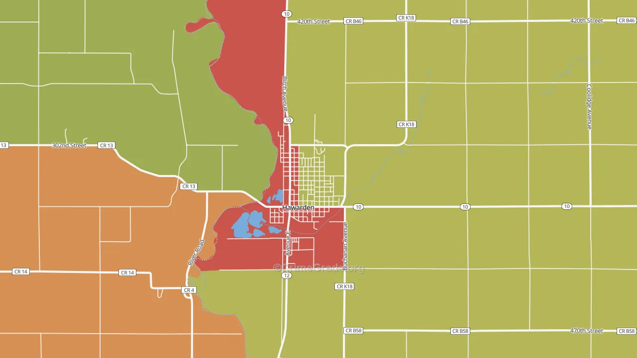 Hawarden, IA Map of Robbery Rates