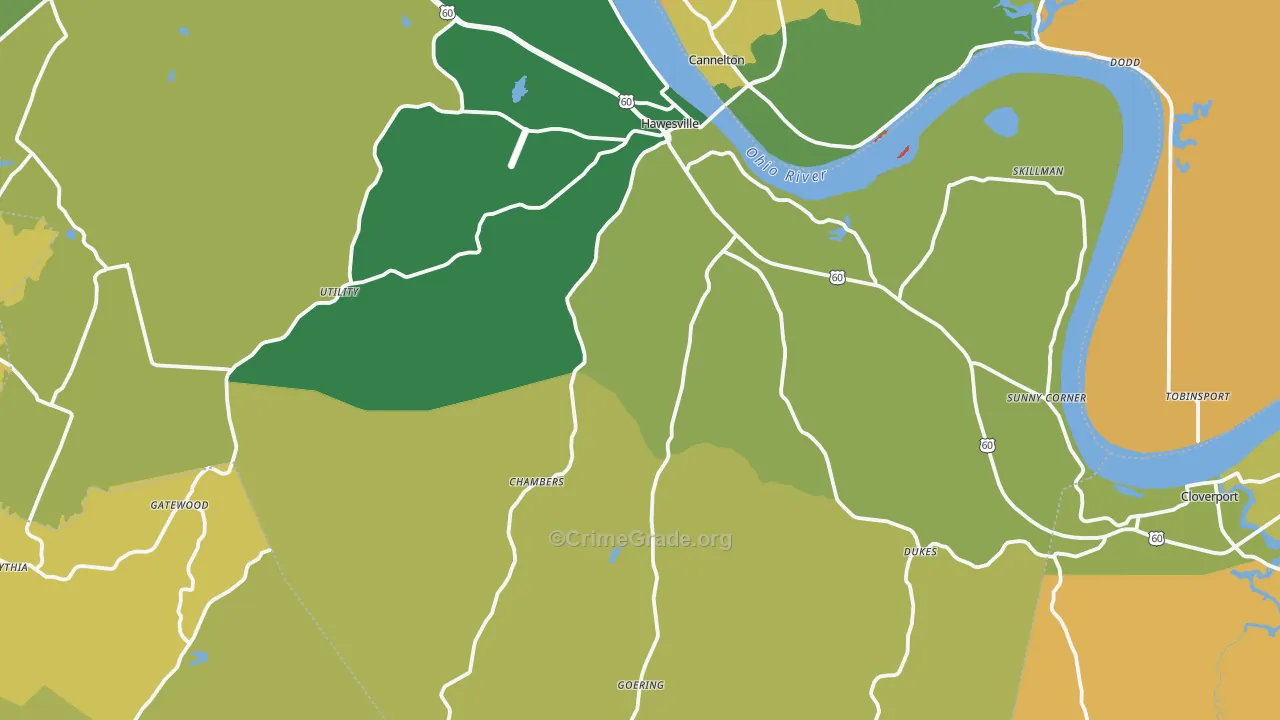 Hawesville, KY Map of Robbery Rates