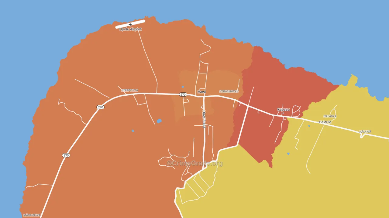 Hawi, HI Map of Robbery Rates