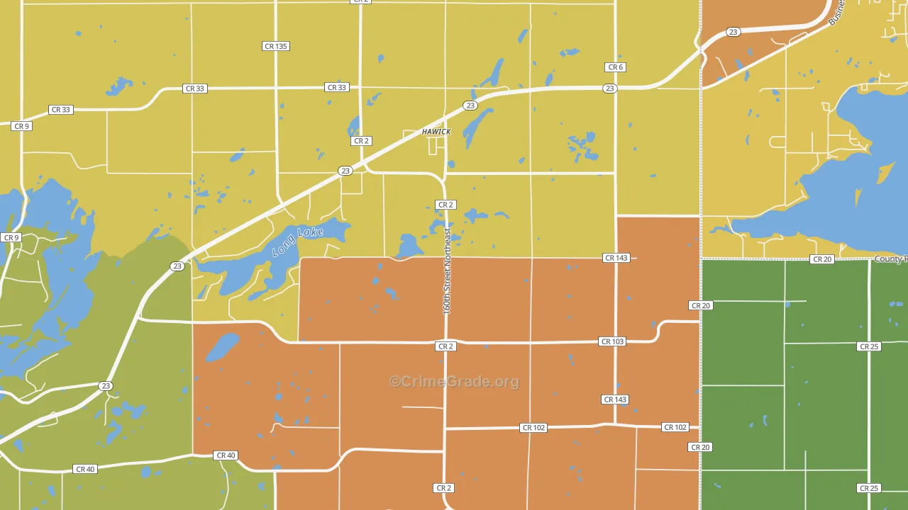 Hawick, MN Map of Robbery Rates