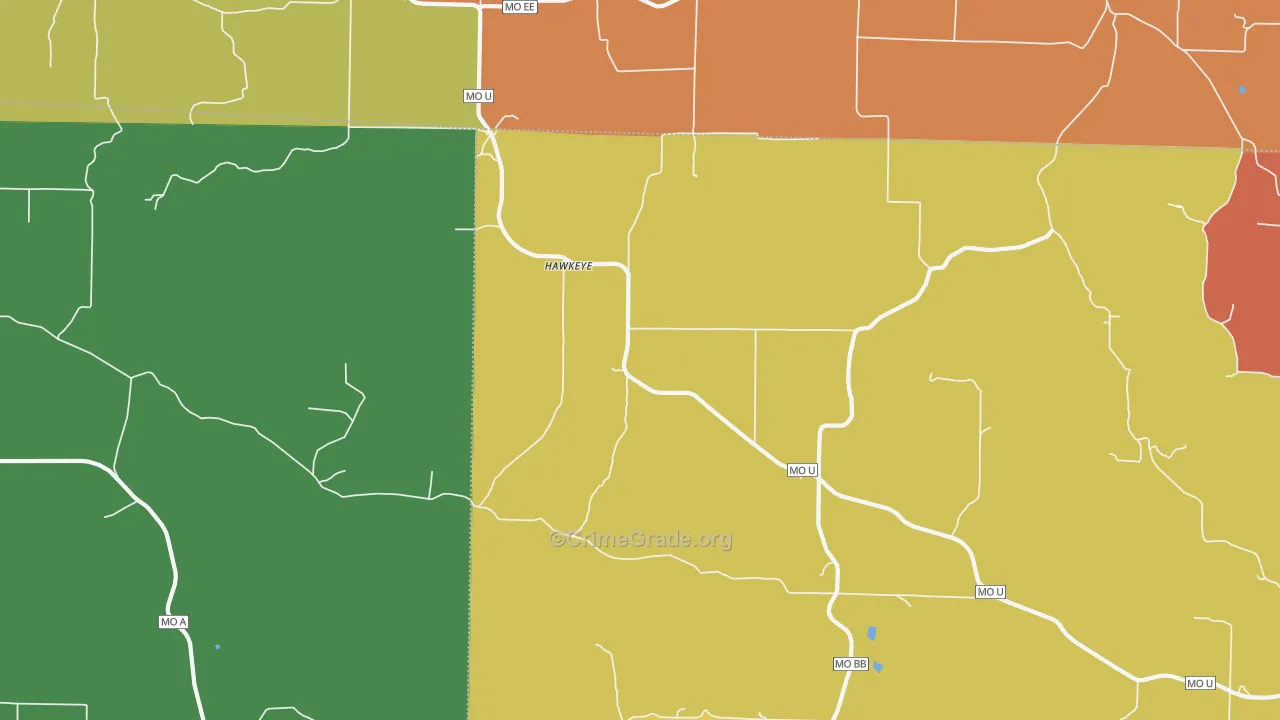 Hawkeye, MO Map of Robbery Rates
