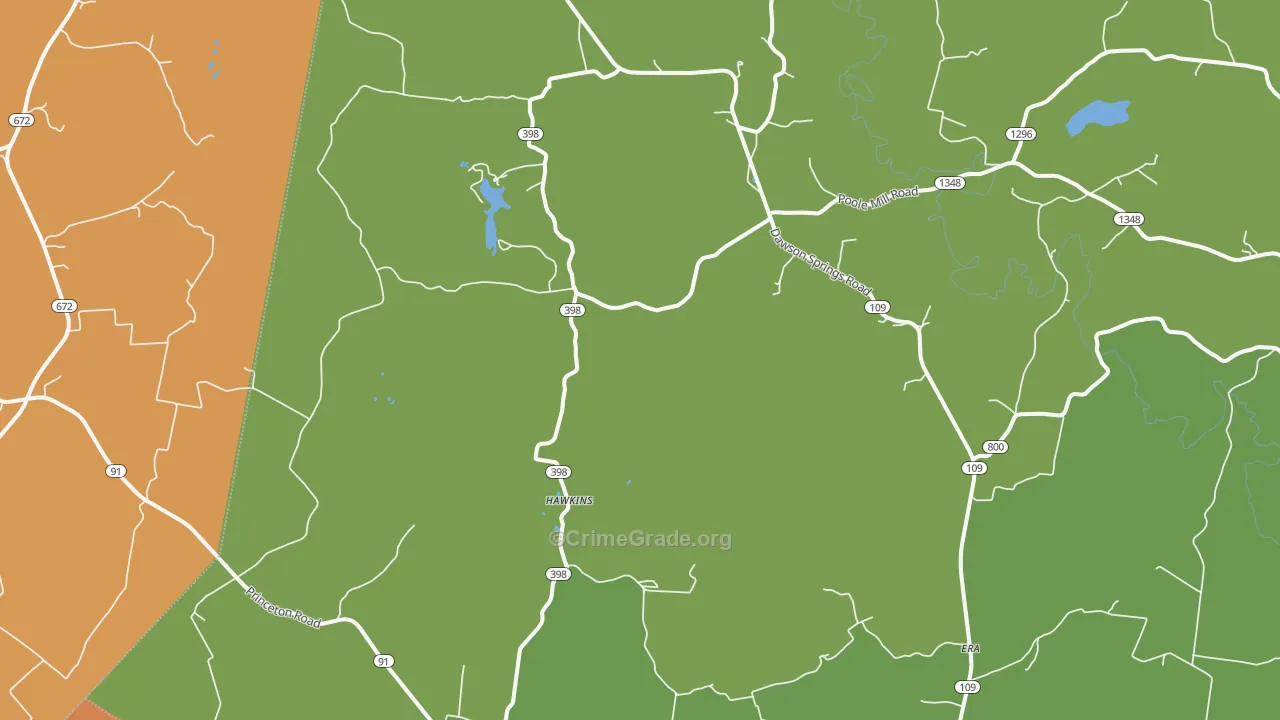 Hawkins, KY Map of Robbery Rates