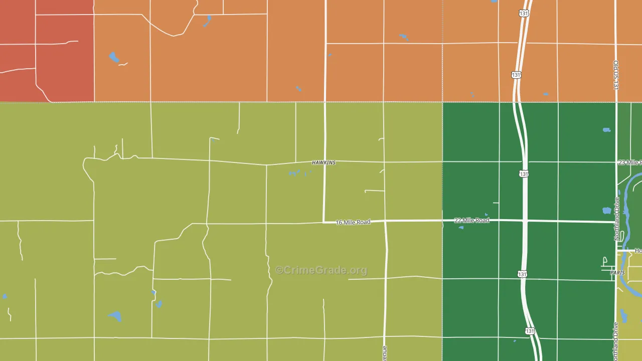 Hawkins, MI Map of Robbery Rates