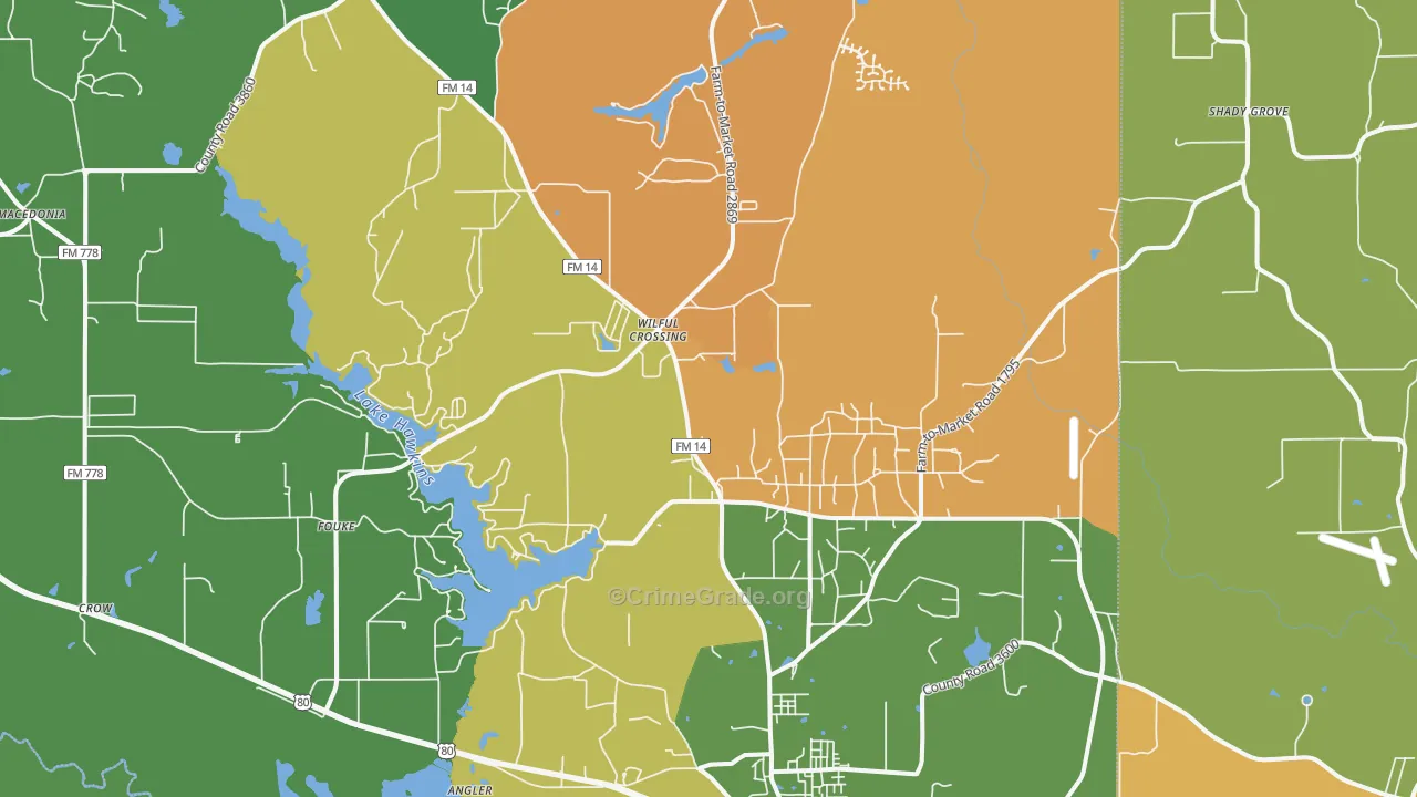 Hawkins, TX Map of Robbery Rates
