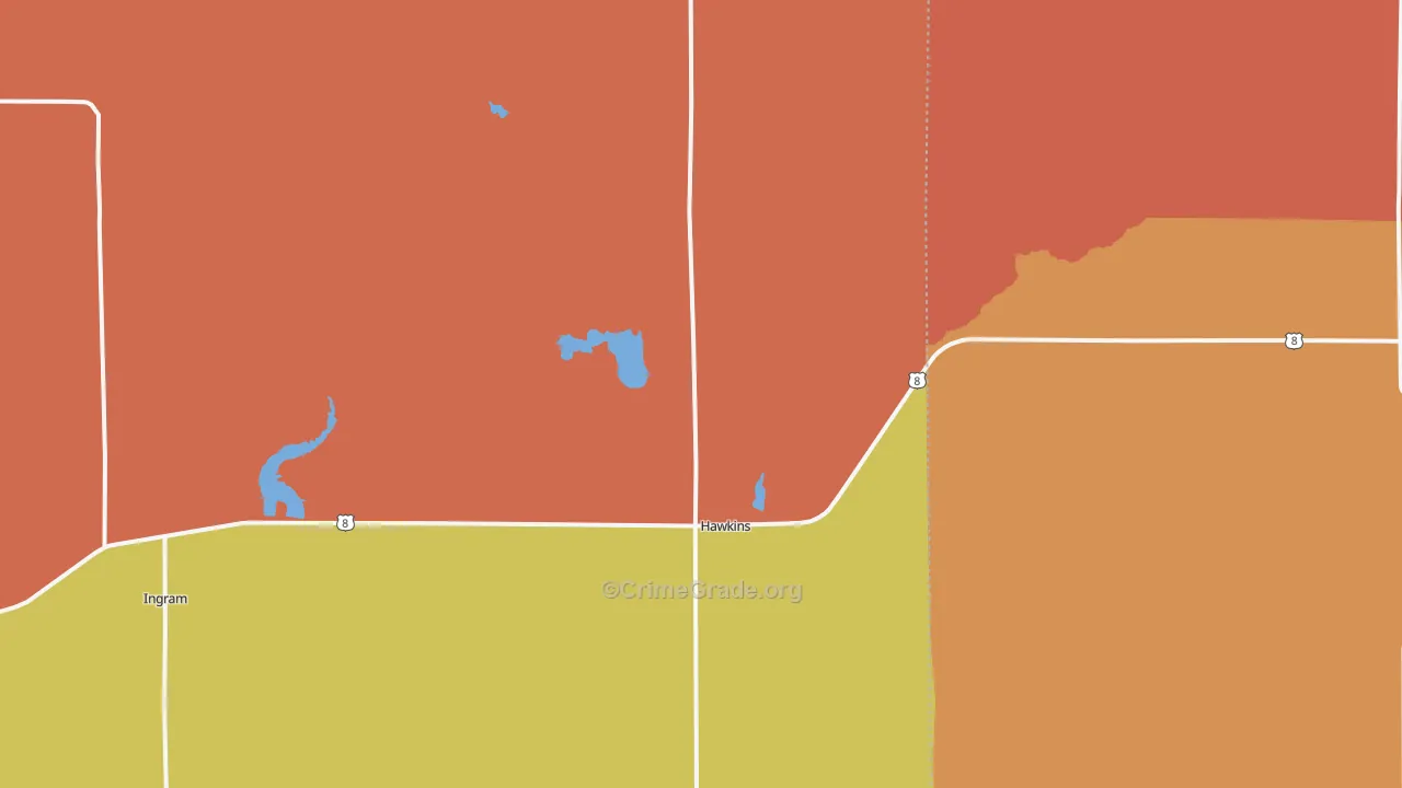 Hawkins, WI Map of Robbery Rates
