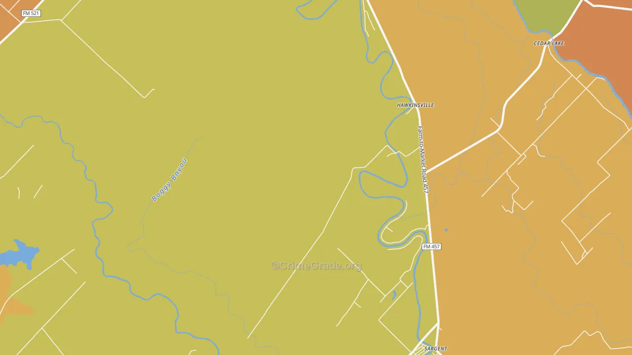 Hawkinsville, TX Map of Robbery Rates