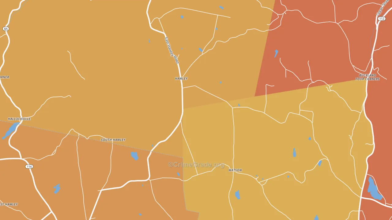 Hawley, MA Map of Robbery Rates