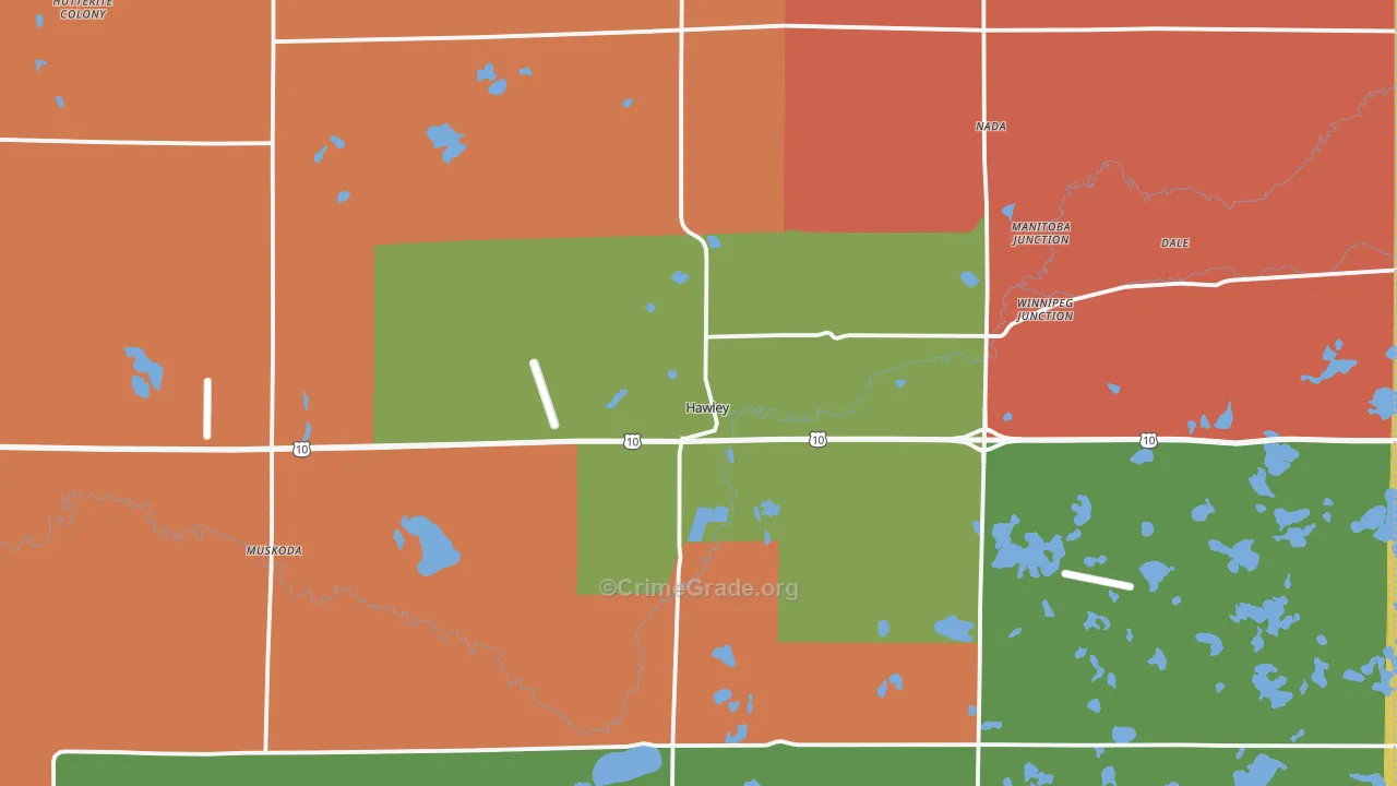 Hawley, MN Map of Robbery Rates