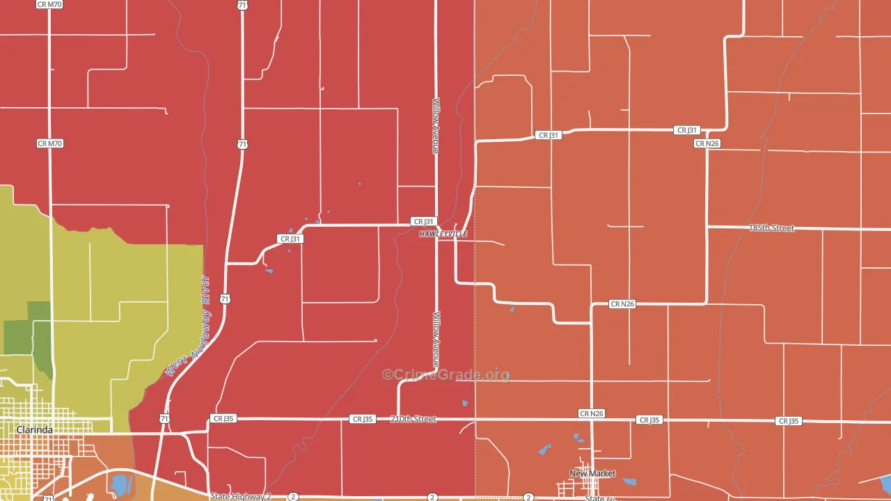 Hawleyville, IA Map of Robbery Rates