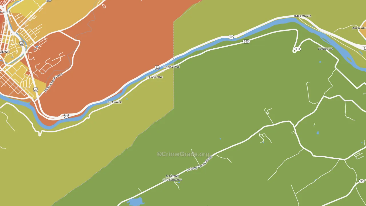 Hawstone, PA Map of Robbery Rates