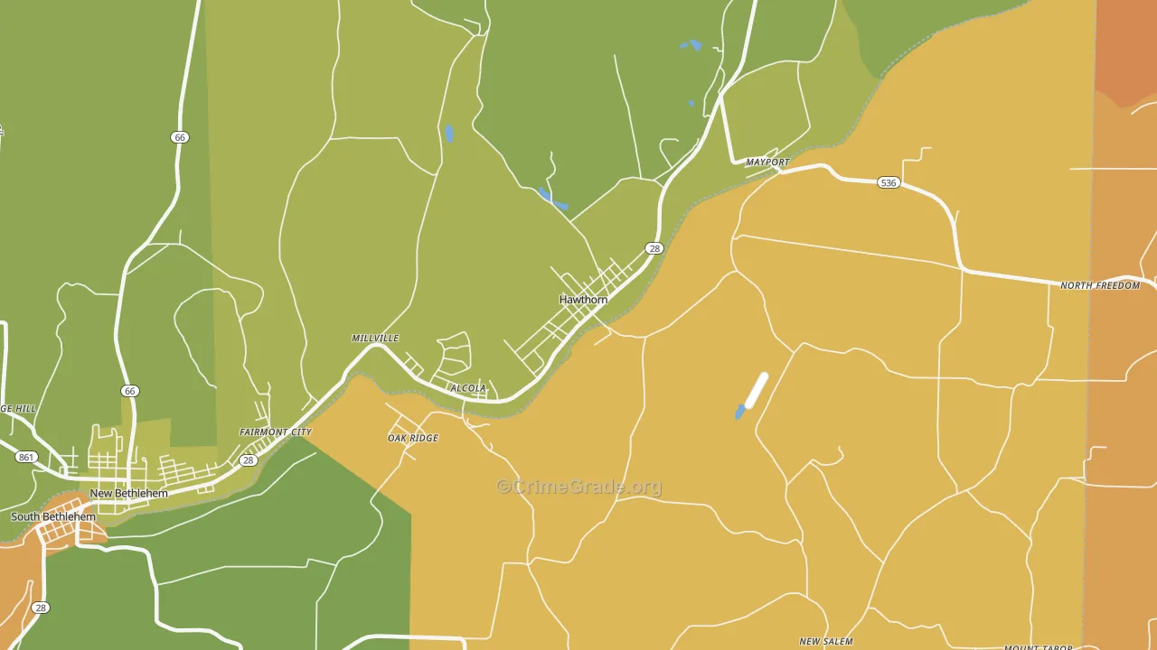 Hawthorn, PA Map of Robbery Rates