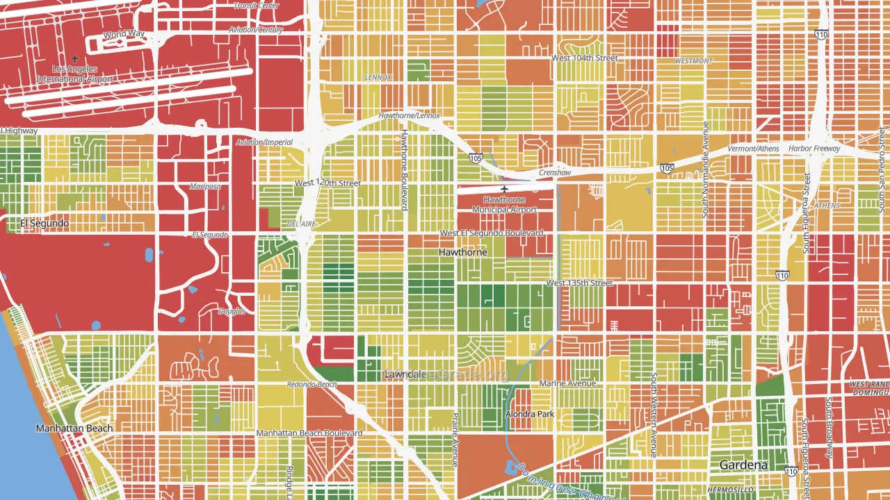 Hawthorne, CA Map of Robbery Rates