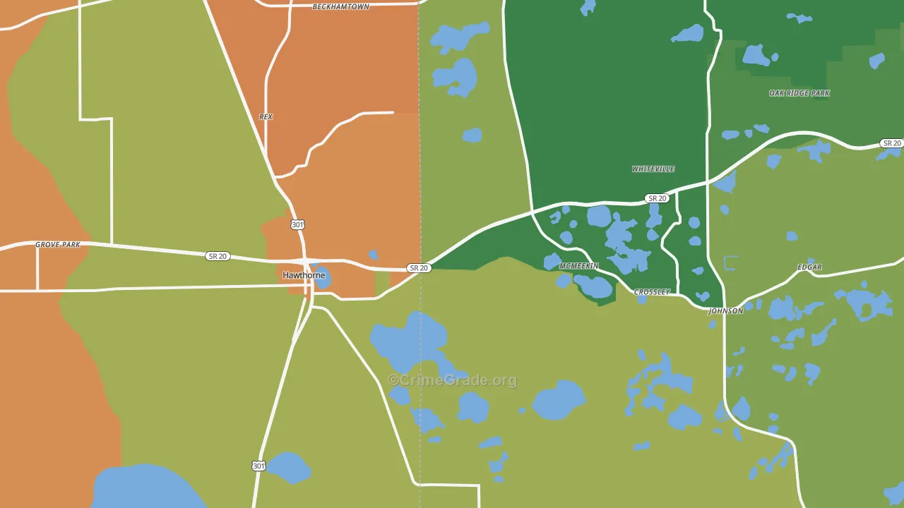 Hawthorne, FL Map of Robbery Rates