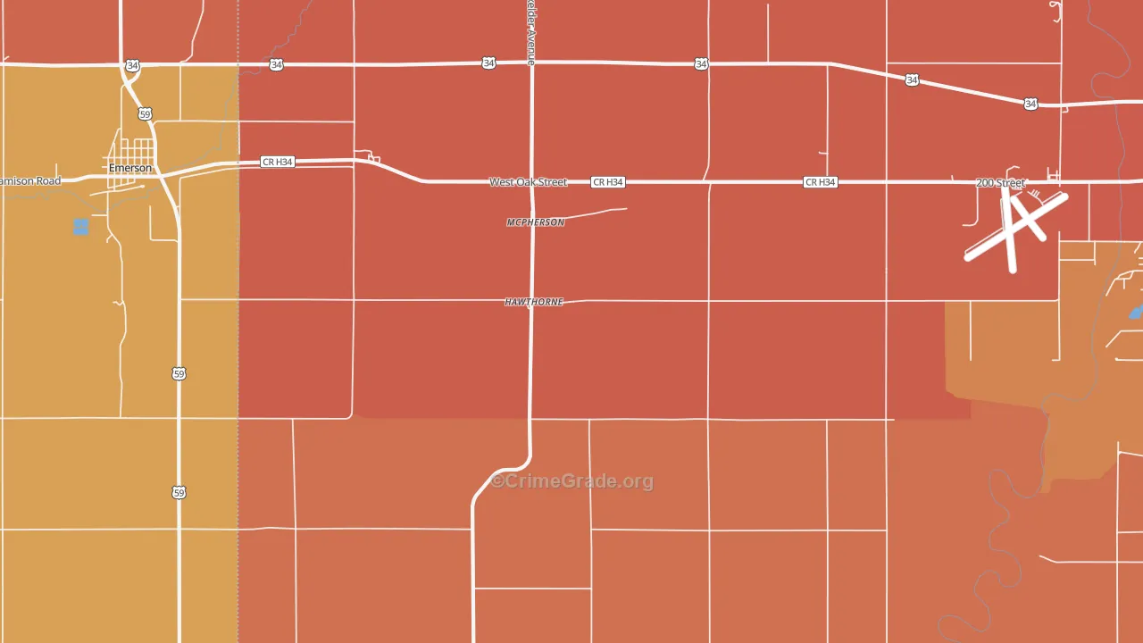 Hawthorne, IA Map of Robbery Rates