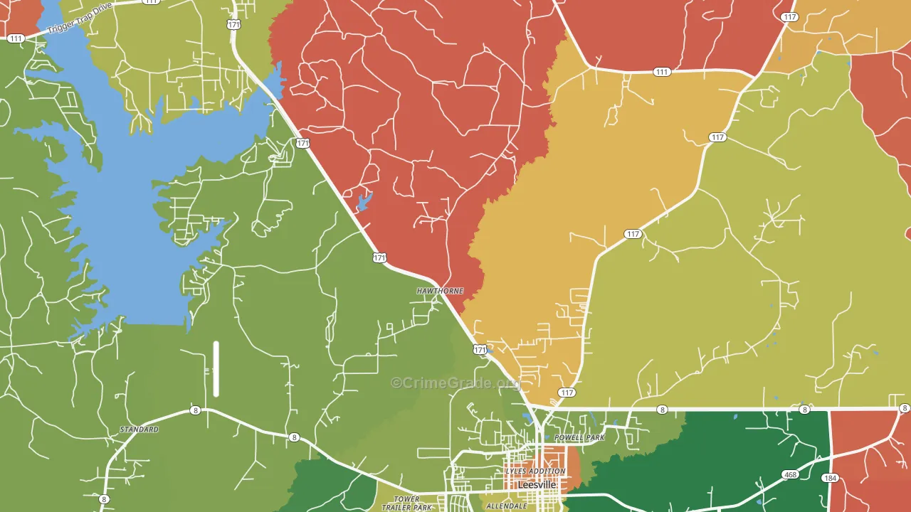 Hawthorne, LA Map of Robbery Rates