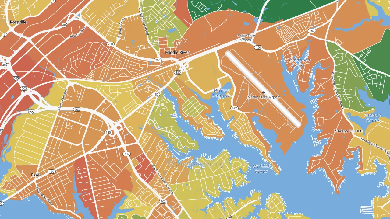 Hawthorne, Middle River, MD Map of Robbery Rates