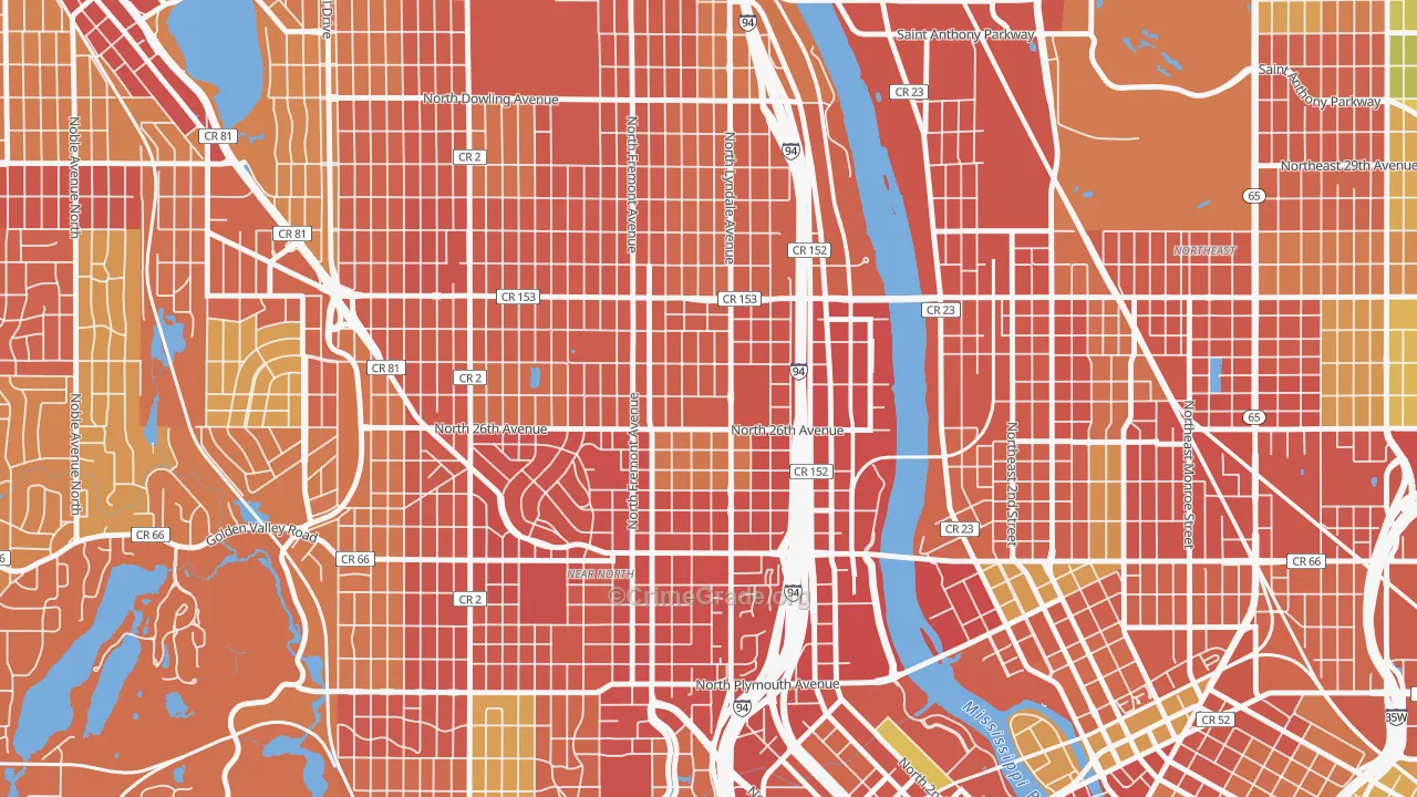 Hawthorne, Minneapolis, MN Map of Robbery Rates