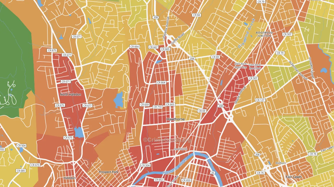 Hawthorne, NJ Map of Robbery Rates