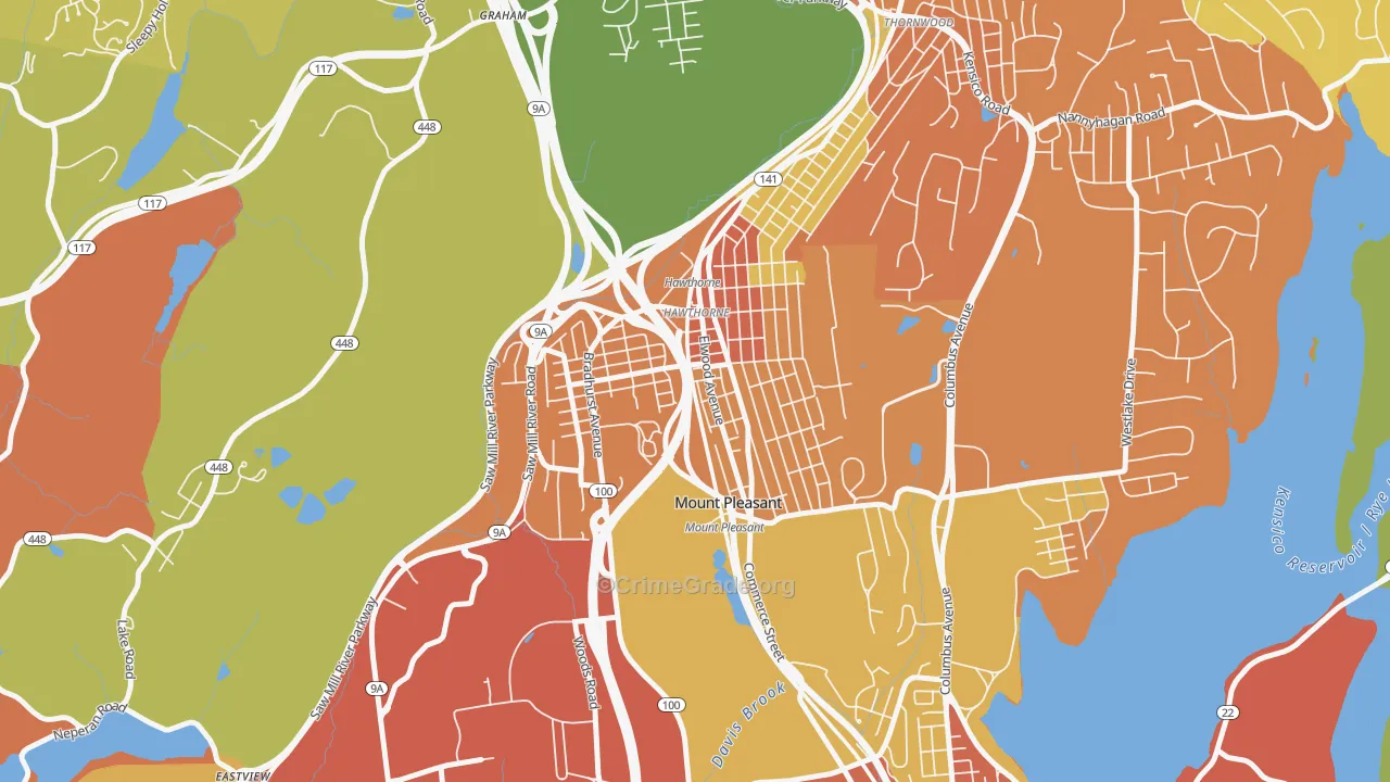 Hawthorne, NY Map of Robbery Rates