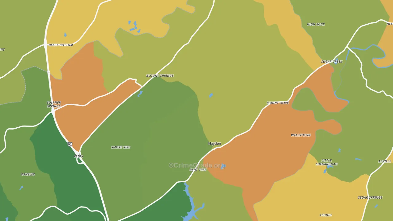 Hayden, AL Map of Robbery Rates