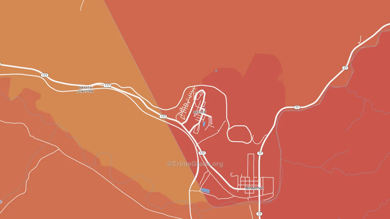 Hayden, AZ Map of Robbery Rates