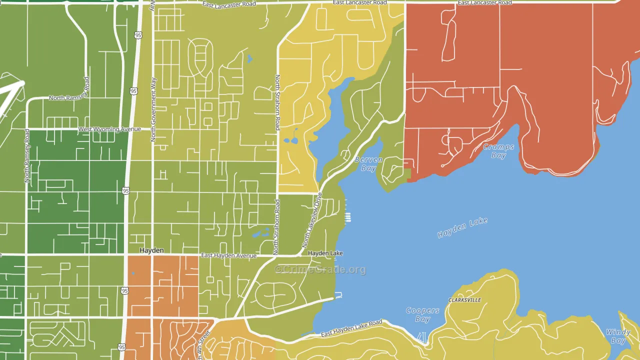 Hayden Lake, ID Map of Robbery Rates