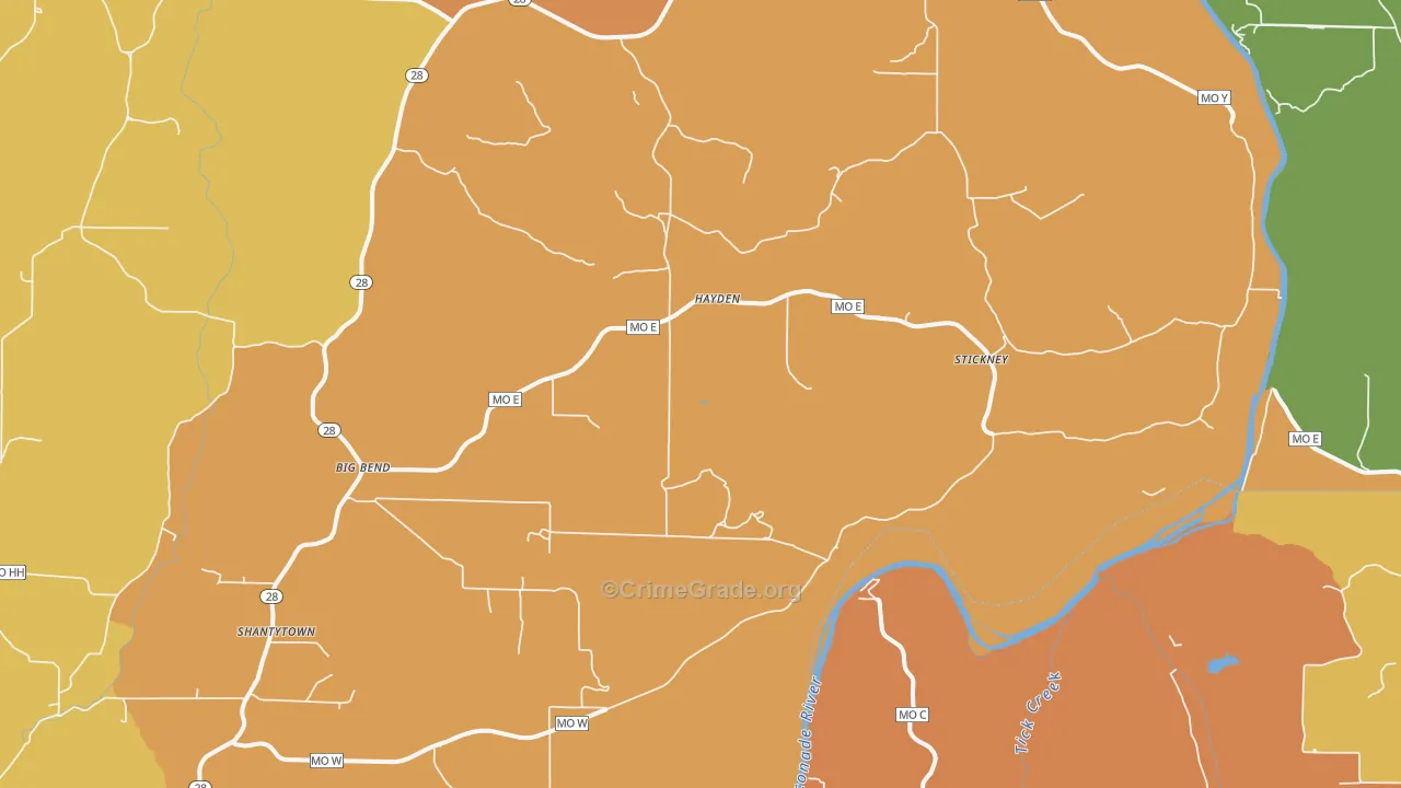 Hayden, MO Map of Robbery Rates