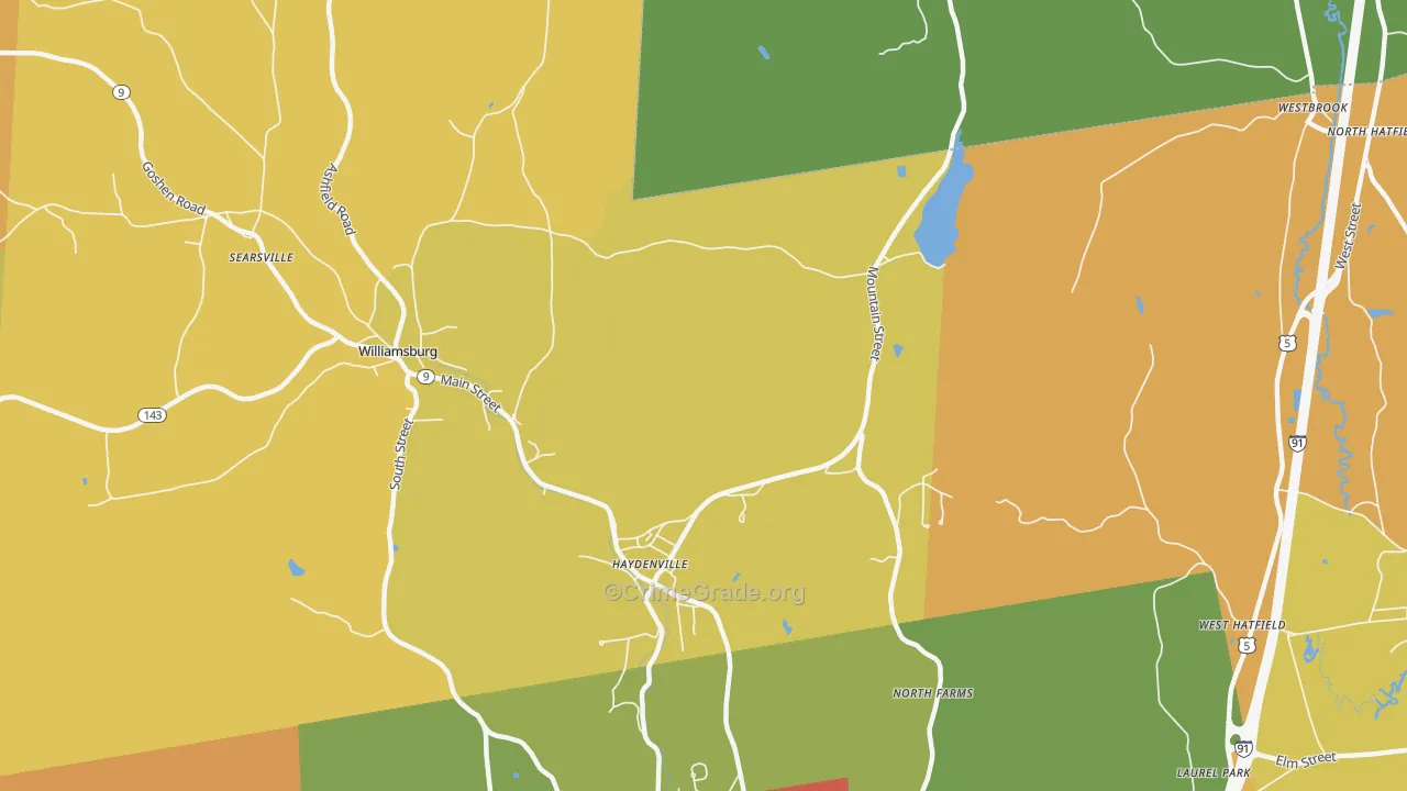 Haydenville, MA Map of Robbery Rates