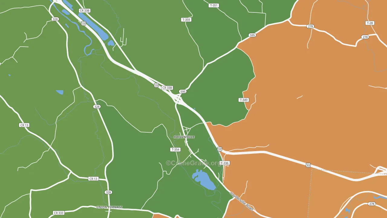 Haydenville, OH Map of Robbery Rates