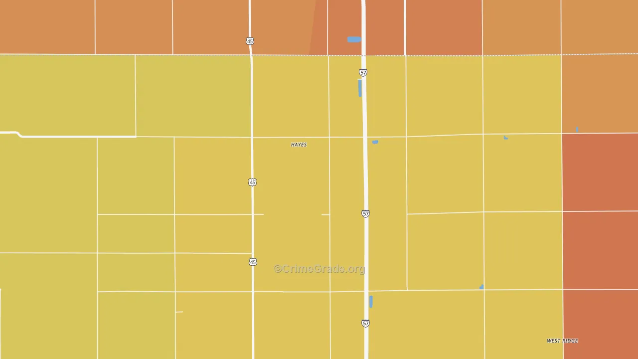Hayes, IL Map of Robbery Rates