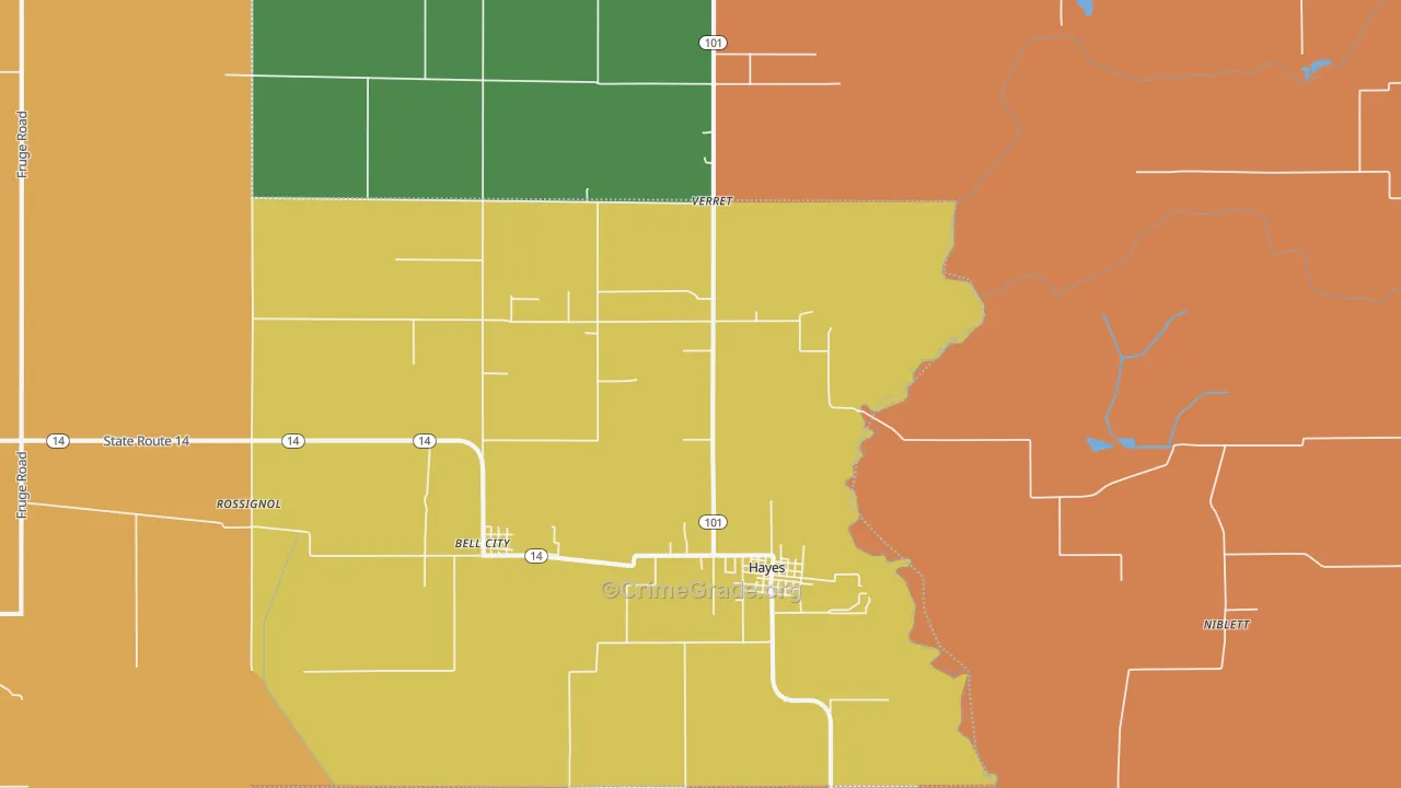 Hayes, LA Map of Robbery Rates