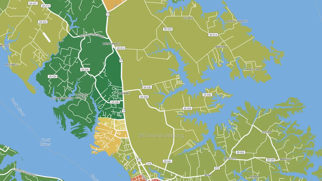 Hayes, VA Map of Robbery Rates