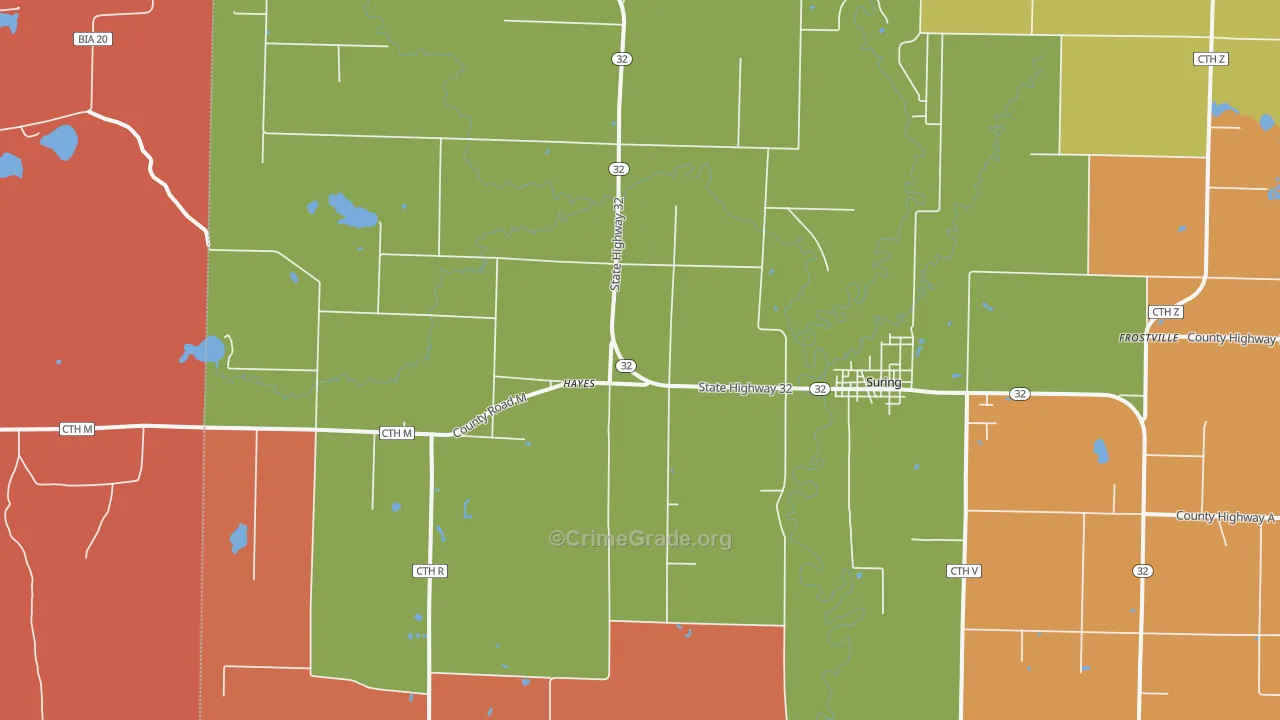 Hayes, WI Map of Robbery Rates