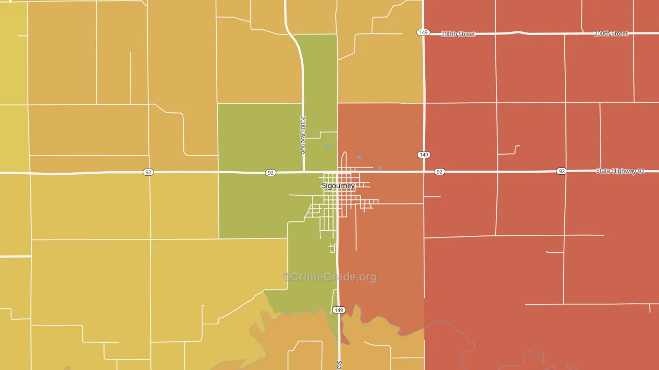 Hayesville, IA Map of Robbery Rates